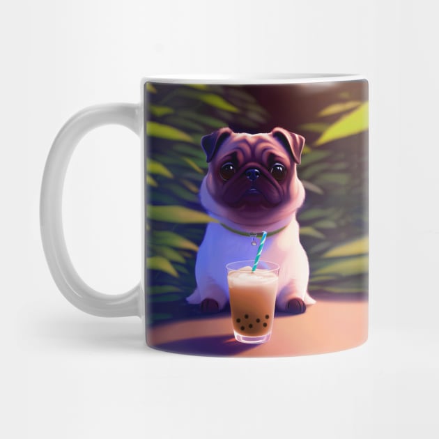 Pug with boba bubble tea by akwl.design